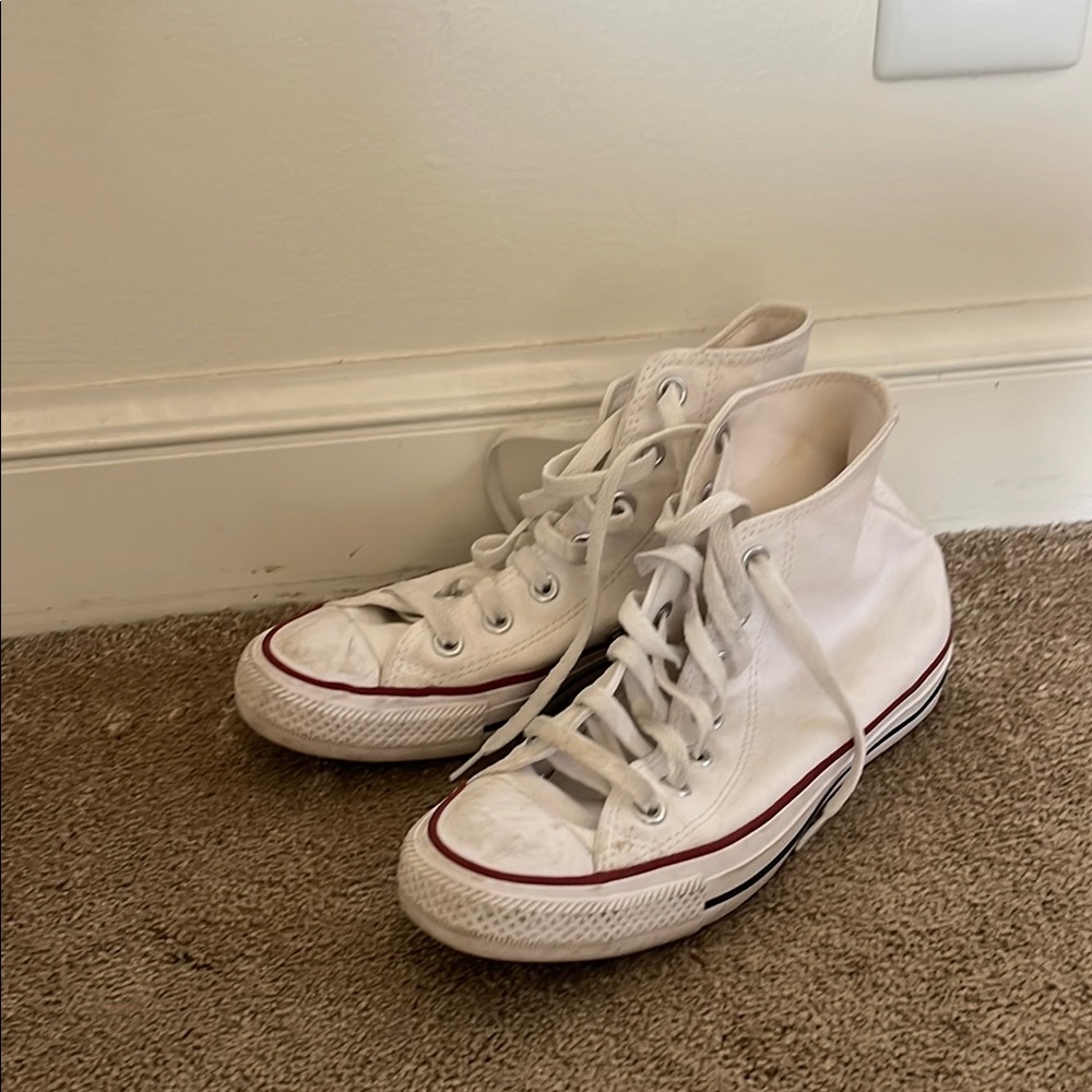 Converse White High-Tops with Red and Blue Details